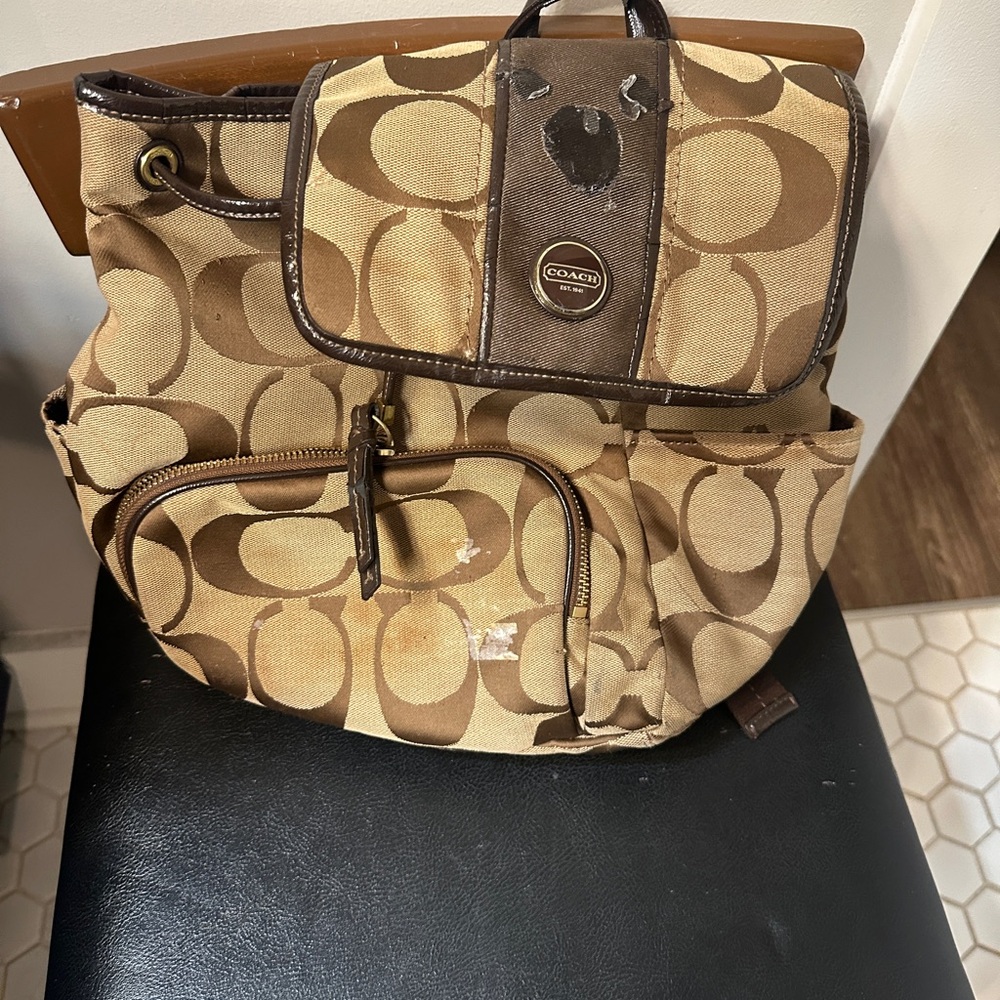 Coach Signature Brown and Tan Backpack